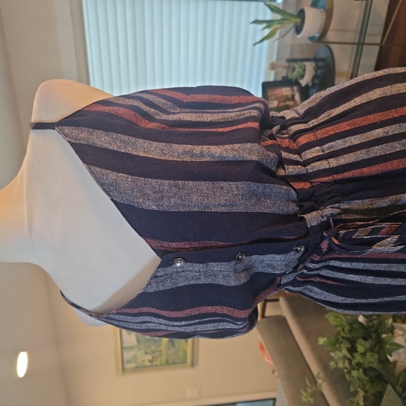 Splendid Linen Striped Spagetti Strap Jumpsuit Navy Blue Gray Size XS - Picture 3 of 10